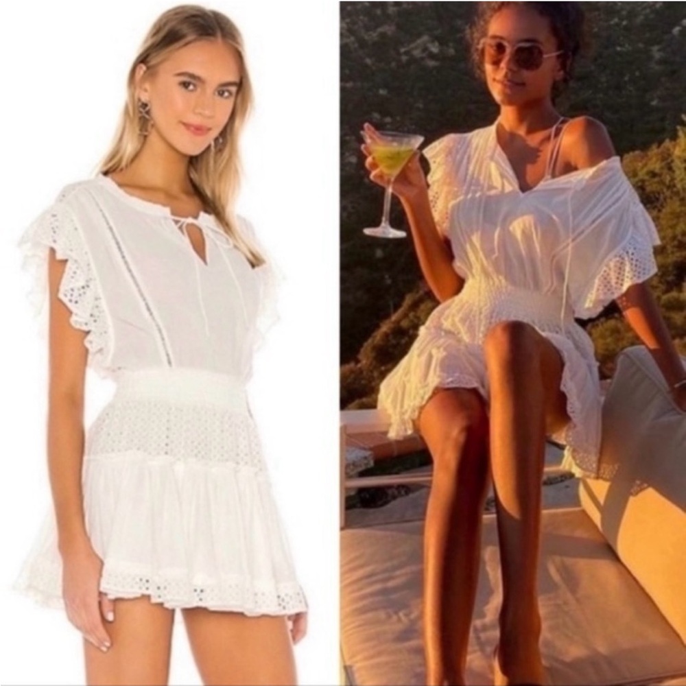MISA Los Angeles Sarika Dress Ivory Cotton Ruffle Size‎ S